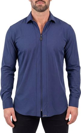 Maceoo FibZip Marthyr Knit Zip-Up Shirt in Blue at Nordstrom, Size 4