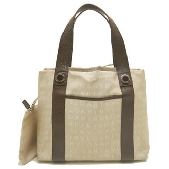 Bulgari Beige Brown Canvas Leather Tote Bag (Pre-Owned)