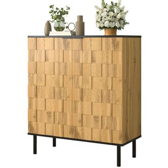 STILVORA Zapatero Con 2 Puertas Y Estantes Ajustables, En Tablero De Part&iacute;culas, Color Natural, 80&times;35&times;91.5 Cm