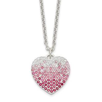 Diamond2Deal Sterling Silver Pink, Red & Clear Cubic Zirconia Heart Pendant Necklace 18