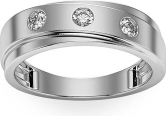 Pompeii3 1/2Ct Diamond Ring Mens Lab Grown 3 Stone Polished Wedding Band in 10k Gold