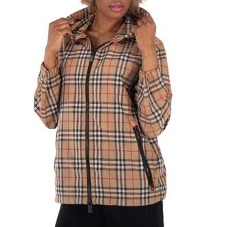 Burberry Vintage Check Drawstring Hooded Jacket, Brand Size 10 (US Size 8)