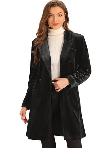 Allegra K Caban Classique Femme Col Revers Trench Mi-Long Double Boutonnage - Manteau Hiver Élégant
