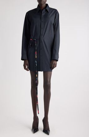 Balenciaga Side Tie Long Sleeve Cotton Poplin Shirtdress in 1055 Washed Black at Nordstrom, Size 14 Us
