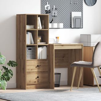 Berkfield Home Desk with Storage Artisan Oak Engineered Wood in Brown