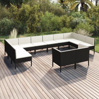 vidaXL Set Muebles De Jard&iacute;n 12 Pzas Y Cojines Rat&aacute;n Sint&eacute;tico Negro Vidaxl