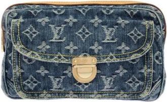 Louis Vuitton Pre-owned 270-004-326-1427 Monogram Denim Shoulder Bag - Dames - Vintage Heuptassen - Blauw - ONE Size - Denim - Vintage