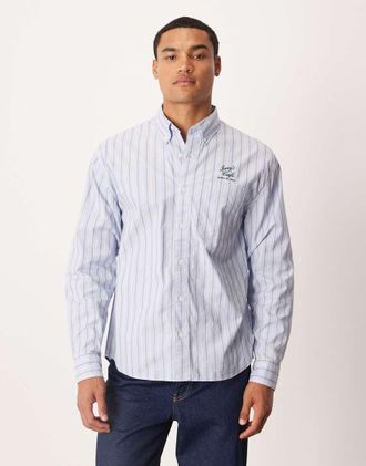 Abercrombie & Fitch Camicia a maniche lunghe con grafica sul petto blu preppy