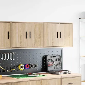 Berkfield Home Durable Garage Wall Cabinets 2 pcs Sonoma Oak Engineered Wood in Brown