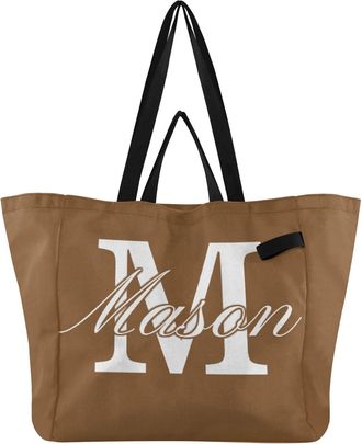 Generic Custom Brown pattern Reusable Canvas Tote Bag, Heavy Duty Grocery Shopping Bag with Double Handles Large Capacity Hard Bottom Work Groceries Travel