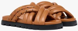 MCM Monogram Print Cross Sandals in Lamb Leather in Cognac at Nordstrom, Size 39