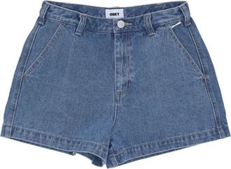 Obey Denim Shorts met Logo Knoopsluiting - Dames - Denim shorts - Blauw - W28 - Denim - Korte Broeken
