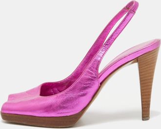 Sergio Rossi Metallic Pink Leather Open Toe Slingback Sandals