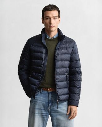GANT Steppjacke GANT LIGHT DOWN JACKET, Herren, Gr. 4XL, evening blau, Web, Obermaterial: 100% Polyester, regular fit normal, Jacken Steppjacke, 2-Wege-Rei