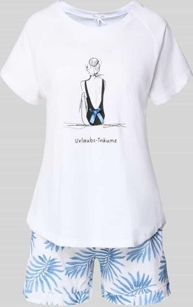 Louis & Louisa Regular Fit Pyjama mit Schleifen-Detail in Weiss, Gr&ouml;&szlig;e XXL