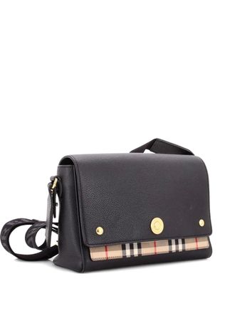 Burberry Note Leather with Vintage Check Canvas Medium crossbody bag - Zwart