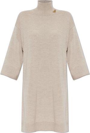 Fabiana Filippi Woljurk Met Decoratieve Applicatie - Dames - Kleedjes - Beige - 2XS - Wol - Kleedjes