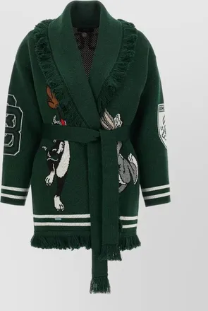 Alanui wool fringed shawl collar belted cardigan