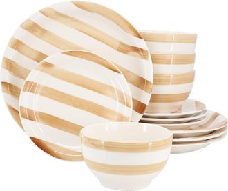 Gibson Home Kenwood Shores 12 Piece Stoneware Dinnerware Set in Sand Stripe