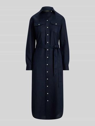 Lauren Ralph Lauren Schmales Midi Hemdblusenkleid aus reinem Leinen in Marine, Gr&ouml;&szlig;e 34