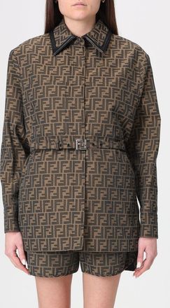 Fendi Overshirt Fendi in cotone e pelle con motivo FF jacquard