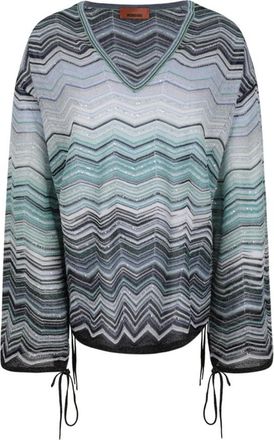 Missoni Blouses, female, Multicolor, Size: 2XS Oversized Blouse In Viscose Chevron With Sequins