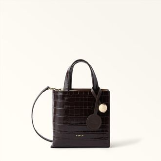 Furla Divide It Borsa Shopping Mini Cioccolato Marrone Pelle Di Vitello Stampa Cocco Donna