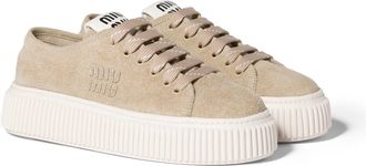 Miu Miu Suede Sneakers, Woman, Desert Beige, Size 38,5