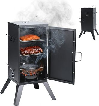 Relaxdays Relaxdays Horno Ahumador Para Carne Y Pescado, 2 Niveles, Term&oacute;metro, Carb&oacute;n, 108,5x57x56 Cm, Acero, Negro