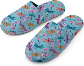 Generic Dragonfly And Floral Mens Slippers Warm Non-Slip Houes Shose Spa Slipper for Home Bedroom