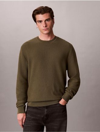 Calvin Klein Mens Textured Cotton Crewneck Sweater - Green - 2XL