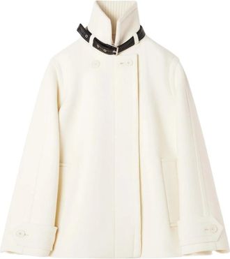 Lanvin Korte wollen jas met opstaande kraag - Dames - Jas met riem - Wit - S - Wol - Jassen