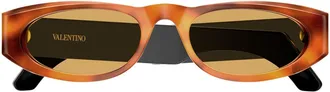 Valentino Havana Linea V Logo Recycled Acetate Cat-Eye Sunglasses