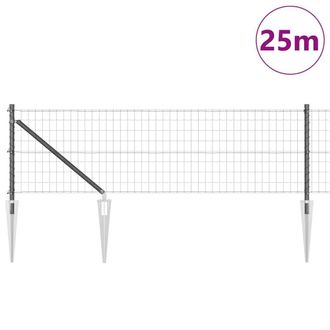 Berkfield Home Modern Euro Fence with 13 Spike Posts 0.8x25 m Galvanised Steel Grey in Silver