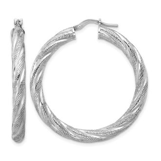 Diamond2Deal Sterling Silver Polished and Textured Round Hoop Earrings