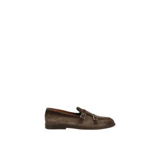 Santoni Metal Buckle Leather Loafers Block Heel - male - Santoni - Loafers - Brown - 11 UK - Shoes