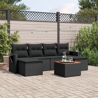 vidaXL Vidaxl - Set De Comedor De Jard&iacute;n 7 Pzas Y Cojines Rat&aacute;n Sint&eacute;tico Negro