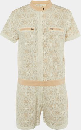 Maje White Lace & Silk Trim Zip Up Jumpsuit