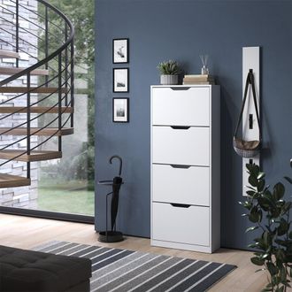 Vicco Zapatera Abatible Luca, Blanco, 59 X 146 Cm Con 4 Compartimentos Basculantes, Vicco