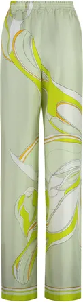 Tory Burch Womens Printed Silk Pants Green Wide-Leg Trousers