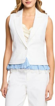 Cinq &agrave; Sept Jessie Ruffle Hem Vest in White/Multi at Nordstrom, Size 10