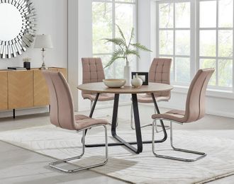 Furniturebox Santorini Brown Round Dining Table & 4/6 Murano Chairs in Beige