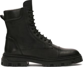 Kazar Hoge herenlaarzen met dikke zool - Heren - Veterlaarzen - Zwart - 43 EU - Leer - Schoenen