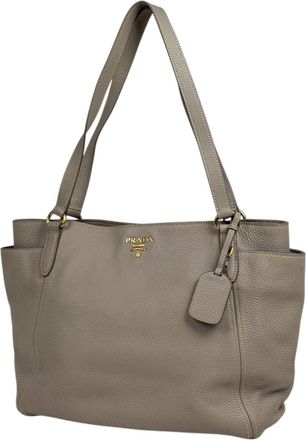 Prada Grayish Leather Shoulder Bag Tote Bag (Pre-Owned)