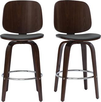Miliboo Miliboo - Set De 2 Taburetes De Cocina Giratorios De Dise&ntilde;o Negros Y Madera Oscura 66 Cm Beck
