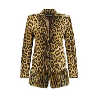 Roberto Cavalli Blazers, female, Brown, Size: XS Single-Breasted Blazer With Jaguar Skin Print
