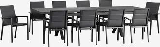 Sklum Set De Mesa Extensible Rectangular 240-300x100 Cm Y 10 Sillas De Jard&iacute;n Apilables Con Reposabrazos En Aluminio Karena Sklum