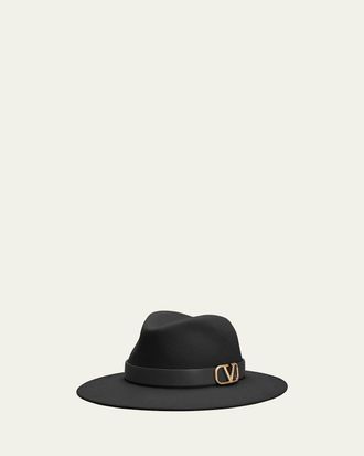 Valentino Garavani VLogo Leather & Brass Fedora