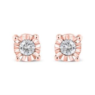 House of Brilliance Silver 1/10 Cttw Round Brilliant-Cut Diamond Miracle-Set Stud Earrings in Rose at Nordstrom