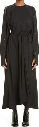 Proenza Schouler Buttoned Long Sleeve Belted Midi Dress in Black at Nordstrom, Size 2